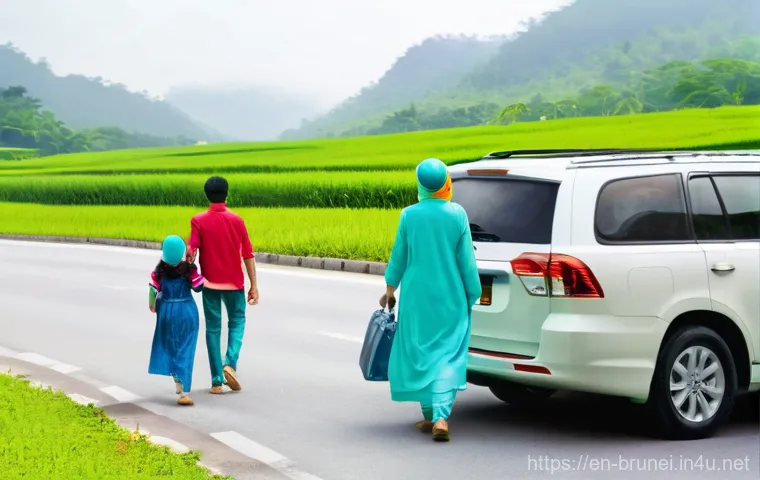 브루나이 기름값 현황 - **Prompt:** A vibrant, sun-drenched scene at a modern petrol station in Brunei. A well-dressed indiv...