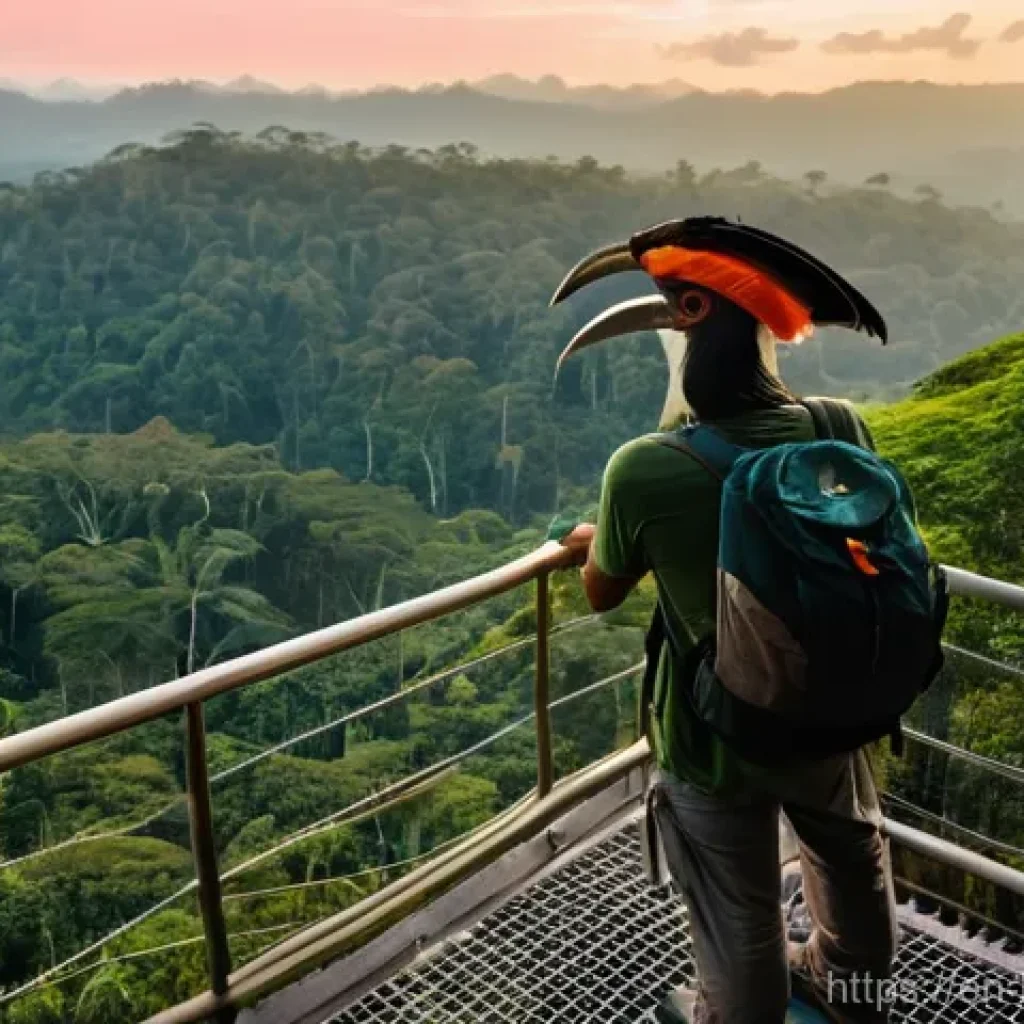 브루나이의 조류 관찰 명소 - **Ulu Temburong Canopy Walkway at Dawn:** An immersive, eye-level view from the Ulu Temburong Nation...