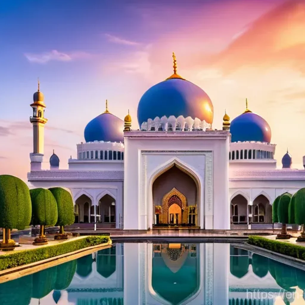 브루나이 최고의 스팟 - Golden Grandeur at Sunset: Sultan Omar Ali Saifuddien Mosque**

"A stunning wide-angle shot of the S...