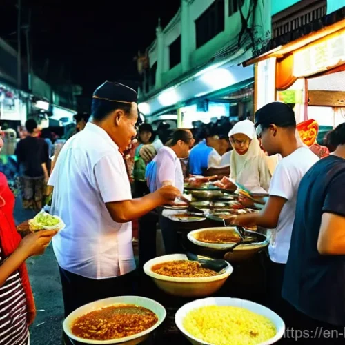 브루나이 무슬림 관광 가이드 - **Bruneian Culinary Delights at Gadong Night Market:**
    A vibrant, bustling scene at the Gadong N...