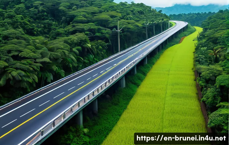 브루나이 교통사고 통계 - **A Serene Drive with Subtle Safety**
    "A stunning, high-angle shot of a modern, eco-friendly car...