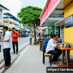 브루나이에서 영어 사용 가능성 - A vibrant urban street scene in Bandar Seri Begawan, Brunei, showing young professionals and locals ...